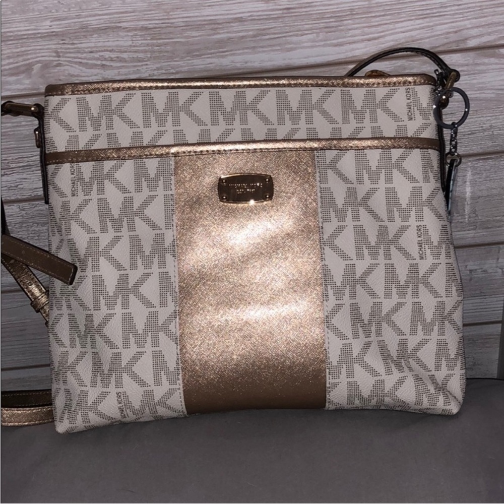 Michael Kors Metallic Gold and Cream Crossbody Bag